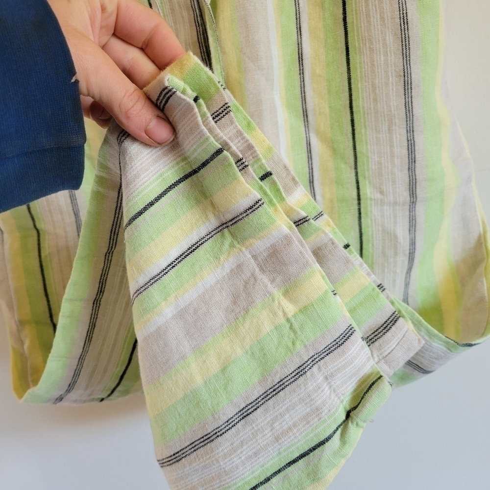 JENNIFER Moore 100% Linen Wide Leg Pant Cropped Tan Green Stripe 8 Petite Medium - Picture 7 of 9